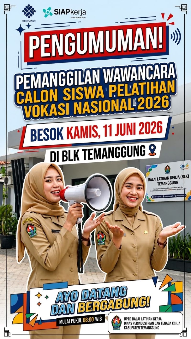 Pemanggilan Tes Wawancara Bagi calon Peserta Pelatihan Vokasi 2026