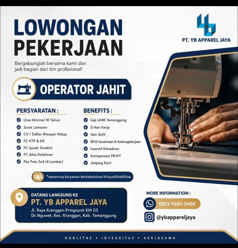 LOWONGAN PT YB APPAREL JAYA